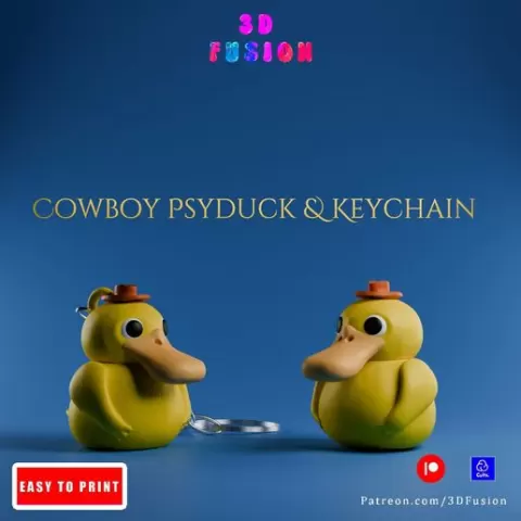 Psyduck Cowboy🦆💢🤠 : Mini Pokemon Toy,Decor and Keychain 🔸 STL and Multicolor 3MF Files 🔸 Print in Place