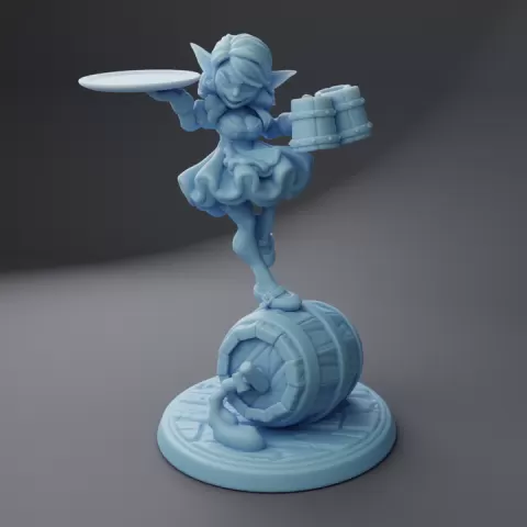 Stella the Goblin Barmaid ( Female Goblin Waitress / Tavern Keeper / Server / Bar Maid / NPC ) by Twin Goddess Miniatures