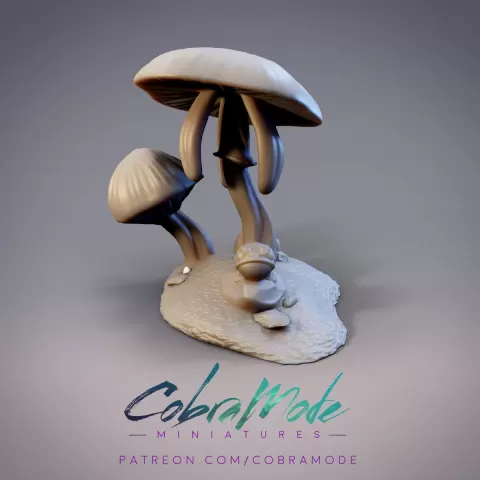 Mushroom and Tiny Frog Terrain Piece (Pre-Supported)