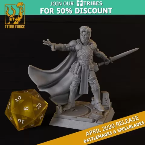 Male Mage - Battlemages & Spellblades - Titan Forge Miniatures April 2020 by Titan Forge Miniatures