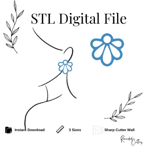 Cutout Flower Polymer Clay Cutter, Digital STL File, Cutout Cutter, Instant Download, STL file for 3D Printer, 3 sizes, #292