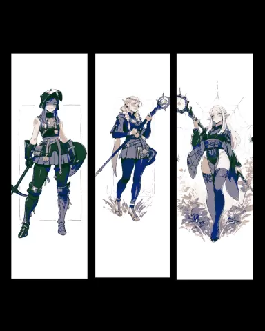 Artists Final Fantasy Style Depictions of Lady Elves - Set of bookmarks