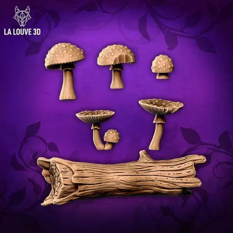 Fly agarics and trunck - Basing bits by La Louve 3D