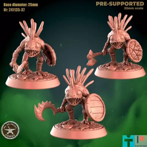 Three Murlocs with Weapons Pack 1 by My3DPrintForge