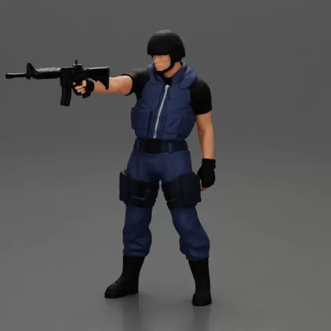 Military precision A man with tactical mastery holding a gun with one hand aimed at the enemy by 3DGeschaft Miniatures Figures