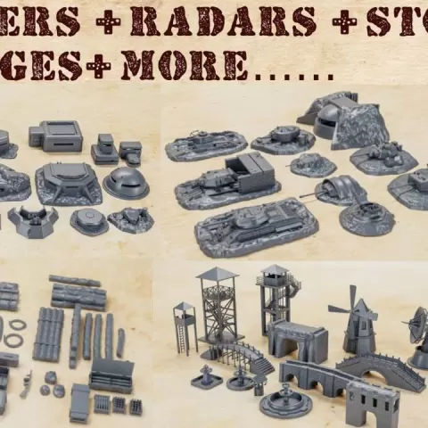 STL PACK - Bunkers, Stowage, Dug-in tanks and turrets, Radars, Bridges + other Bolt Action accessories of WW2 (scale 1:56) by Wargame3d