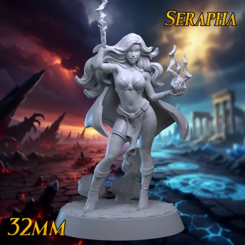 Serapha 32mm - Sorceress Lightning Pyromancer - Lightning Sorceress - Pyromancer Sorceress - Sorceress by Print Fantasy