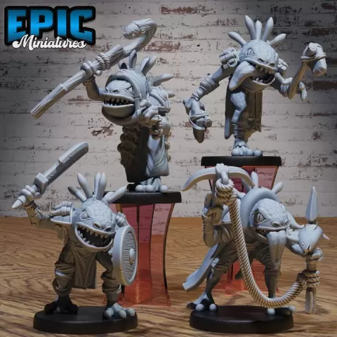 River Folk Set / Fishfolk Warrior / Men-Fish Tribe Fighter / Sahuagin / Humanoid Fish Beast / Ancient Water Monster / Sea Aqua Creature / Ocean Encounter by Epic-Miniatures