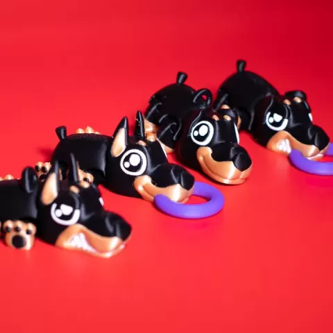 Articulated 3D Printed Toy & Keychain – Doberman – Cute & Angry Flexi Dog (Cropped & Natural Ears) by DUDKA