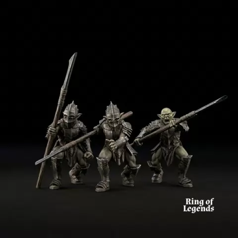 3x Goblins with spears - Non-escenic base | Goblins of the Cave | Ring of Legends by Davale Games ©
