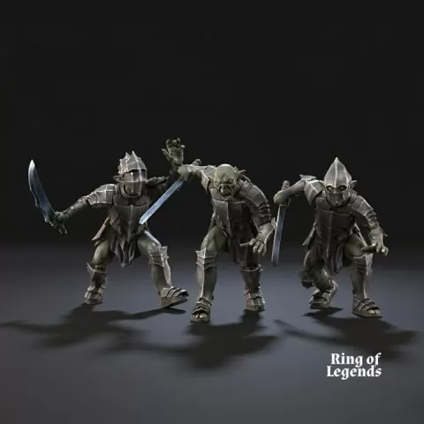 3x Goblins with swords - Non-escenic base | Goblins of the Cave | Ring of Legends by Davale Games ©