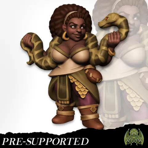 Runwuda Hissingsigh [PRE-SUPPORTED] Female Dwarf Snake Bard by Miniatures of Madness
