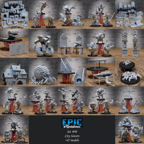 City Sewers Set / Water & Town Encounter / Canal Village Collection / Pre-Supported by Epic-Miniatures