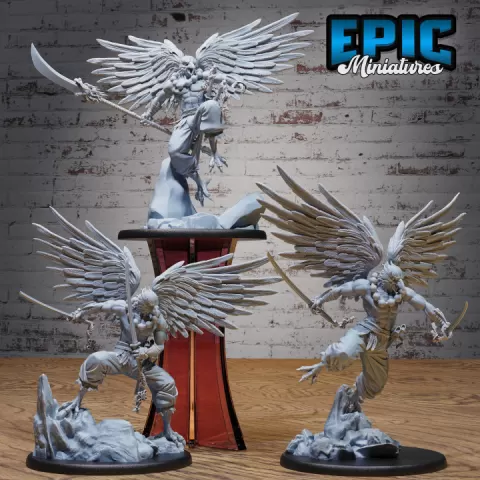 Tengu Bird Folk Lord Set / Winged Avian / Raven Humanoid / Heavenly Samurai Warrior / Blade Master / Bird Folk / Japanese Mythology by Epic-Miniatures