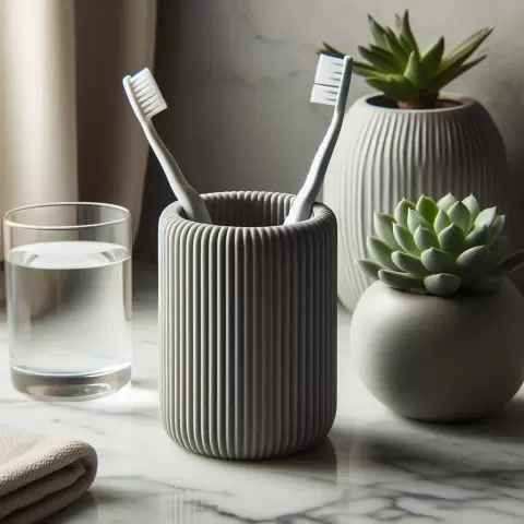 Modern Ribbed Toothbrush and Toothpaste Holder - Deltaprints