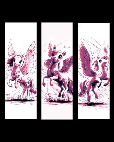 Sketch of a fun loving Pegasus friend - Flying Fun Times - Set of bookmarks