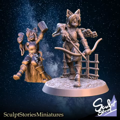 [SSS] Catgirl archer (fight & night feast pose) by Village's Hope Miniatures
