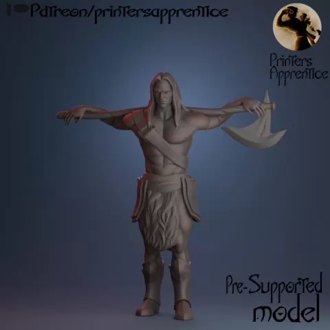 The Axe Barbarian | Pre-supported mini | 30mm | by The Printer's Apprentice