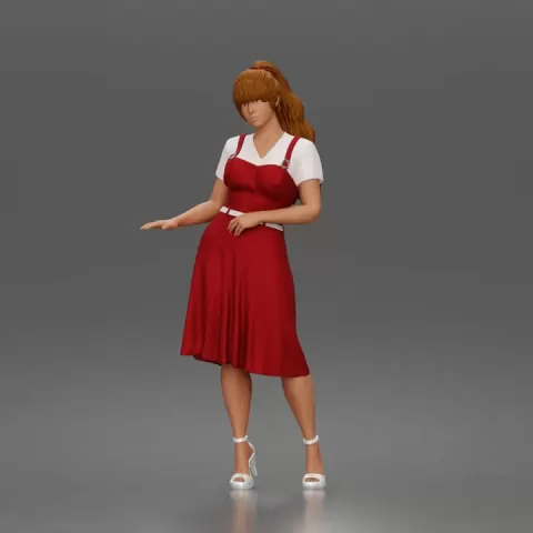 Woman standing In Belted Pinafore Dress Over Blouse With Heeled Sandals by 3DGeschaft Miniatures Figures