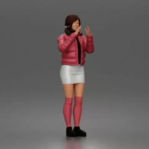 woman In Puffer Jacket With Mini Skirt Thigh-Highs And Boots by 3DGeschaft Miniatures Figures