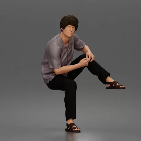 Man Sitting With Knee Bent In Shirt Trousers And Sandals by 3DGeschaft Miniatures Figures