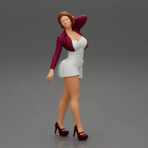 Beautiful woman in a dress walking with hand on head by 3DGeschaft Miniatures Figures