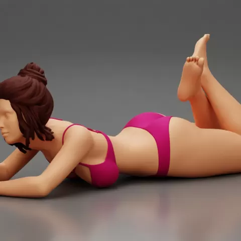Sexy Young Girl In Bikini Lying On The Sand At The Beach by 3DGeschaft Miniatures Figures