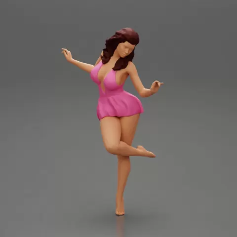 Sexy Woman In Dress Having Fun Holding One Leg by 3DGeschaft Miniatures Figures
