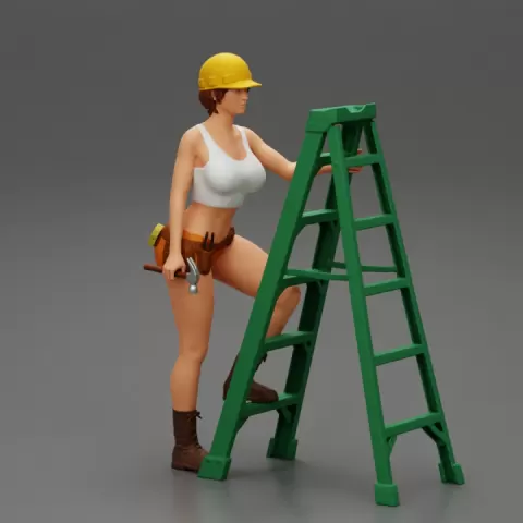 Young girl in helmet mechanic climbing the ladder by 3DGeschaft Miniatures Figures