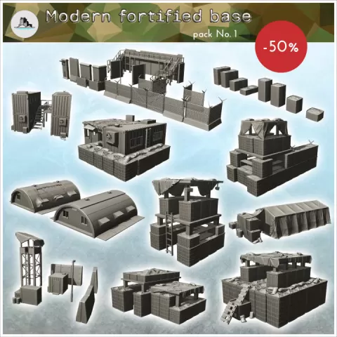 Modern fortified base pack No. 1 - Cold Era Modern Warfare Conflict World War 3 Afghanistan Iraq Yugoslavia by Hartolia Miniatures
