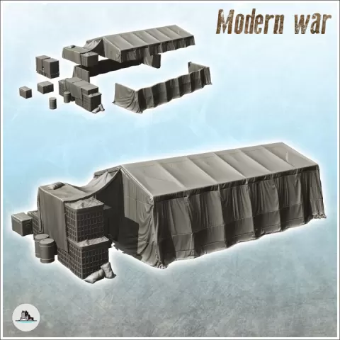 Base camp in canvas with ammunition boxes (4) - Cold Era Modern Warfare Conflict World War 3 RPG Afghanistan Iraq by Hartolia Miniatures