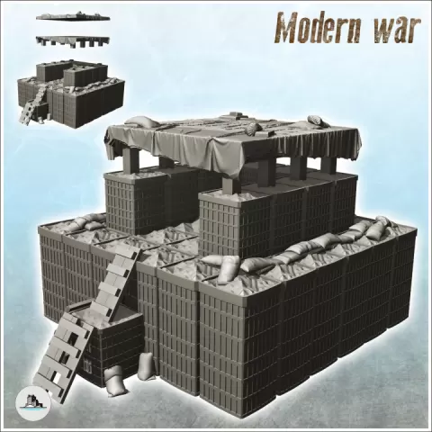 Fortified shooting range with hesco and access stairs (5) - Cold Era Modern Warfare Conflict World War 3 RPG Afghanistan Iraq by Hartolia Miniatures