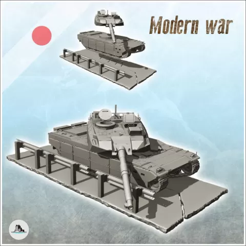 Japanese Type 10 tank destroyed on modern road (6) - Cold Era Modern Warfare Conflict World War 3 RPG Japan by Hartolia Miniatures