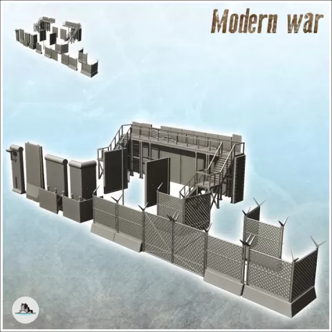 Set of concrete block, fence and barrier for fortified position (2) - Cold Era Modern Warfare Conflict World War 3 RPG Afghanistan Iraq by Hartolia Miniatures