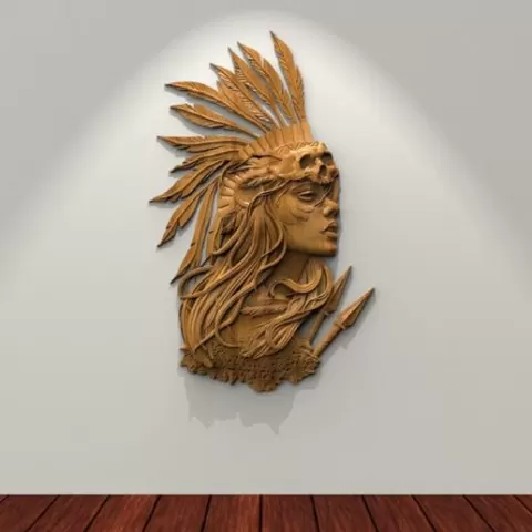 Native Girl 3D STL Model for CNC Router, Artcam, Vetric, Engraver, Relief, Carving, Cut 3D, Stl File For Cnc Router, Wall Decor
