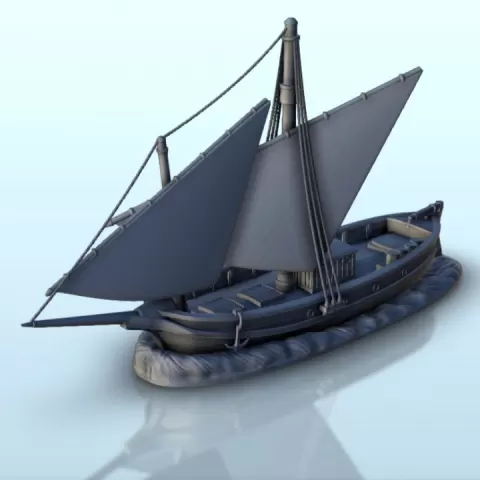 Wooden sailboat with double mast (without base) 5 - Asia Terrain Clash of Katanas Tabletop RPG terrain China Korea WW2 by Hartolia Miniatures