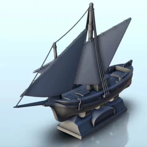 Wooden sailboat with double mast (with base) 4 - Asia Terrain Clash of Katanas Tabletop RPG terrain China Korea WW2 by Hartolia Miniatures