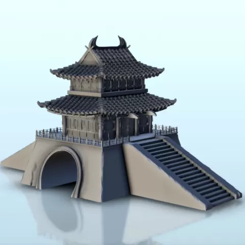 Asian building with one floor on grand staircase 8 - Asia Terrain Clash of Katanas Tabletop RPG terrain China Korea WW2 by Hartolia Miniatures