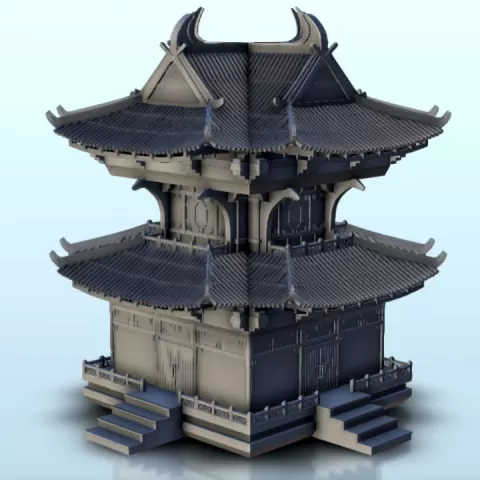 Asian tower with floor 21 - Asia Terrain Clash of Katanas Tabletop RPG terrain China Korea WW2 by Hartolia Miniatures