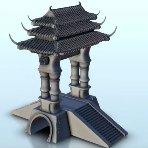 Asian bridge with roofed totem pole 10 - Asia Terrain Clash of Katanas Tabletop RPG terrain China Korea WW2 by Hartolia Miniatures