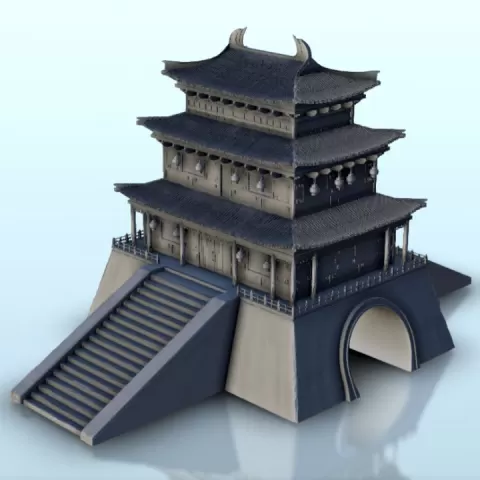 Two-stories palace with double-stairs 3 - Asia Terrain Clash of Katanas Tabletop RPG terrain China Korea by Hartolia Miniatures