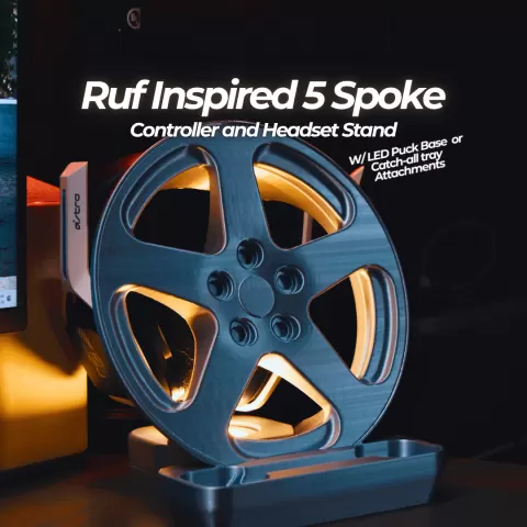 Ruf-Inspired 5 Spoke Controller & Headset Stand | LED Puck Base |Catchall Tray