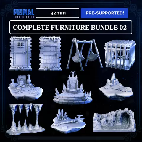10 miniatures - 32mm - Complete furniture RPG ice expansion game - FREEZING DARKNESS - MASTERS OF DUNGEONS QUEST by PRIMAL Collectibles