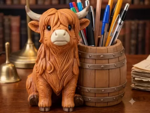 Willow-Highland Cow - Desk Organizer / Pencil Cup