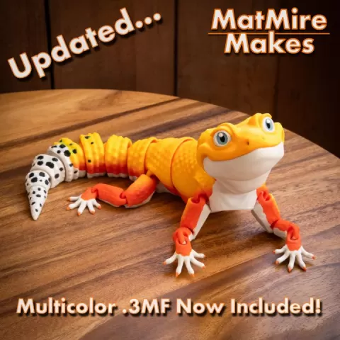 Leopard Gecko Articulated Toy, Print-In-Place Body, Snap-Fit Head, Cute Flexi by MatMire Makes