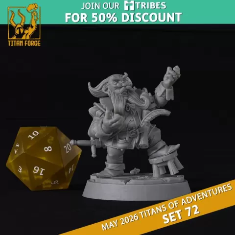 Male Dwarf Bard - DnD Hero Characters - Titans of Adventures Set 72 by Titan Forge Miniatures