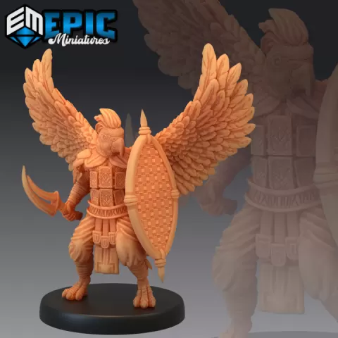 Parrot Folk Warrior / Winged Birdfolk / Jungle Bird Tribe / Woodland Encounter by Epic-Miniatures