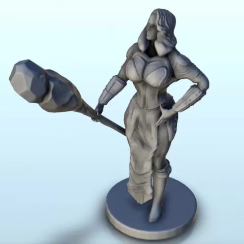 Sexy female warrior with bludgeon and armour 8 - Sci-Fi Science-Fiction 40k 30k by Hartolia Miniatures