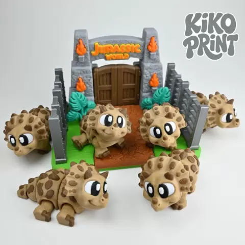 Cute Flexi Triceratops with a Jurassic World Diorama Playset Print-in-place & Keychain Dinosaur by Kiko Print