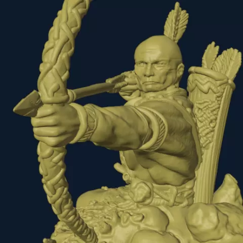 Native American Archer of the Wild West – STL Miniature for 3D Printing | Tribal Hunter Warrior